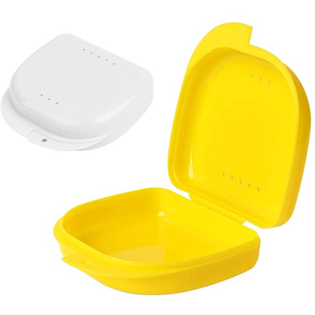2 Pcs Retainer Box Retainer Container Partial Denture Box (Yellow