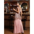 thumbnail image 4 of PrettyGuide Women's 1920s Vintage Sequin Dress Gatsby Flapper Formal Summer O Neck Glitter Long Mesh Evening Prom Dress Pink, 4 of 7