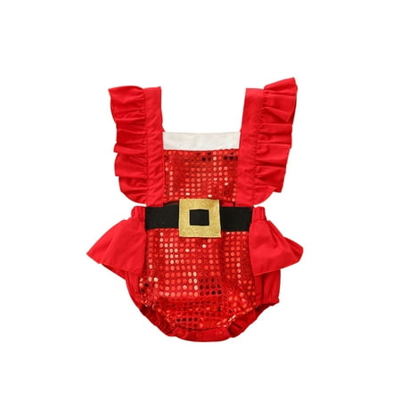 

Qiylii Girls Christmas Tie-up Ruffle Sequin Fly Sleeve Square Collar Bodysuit