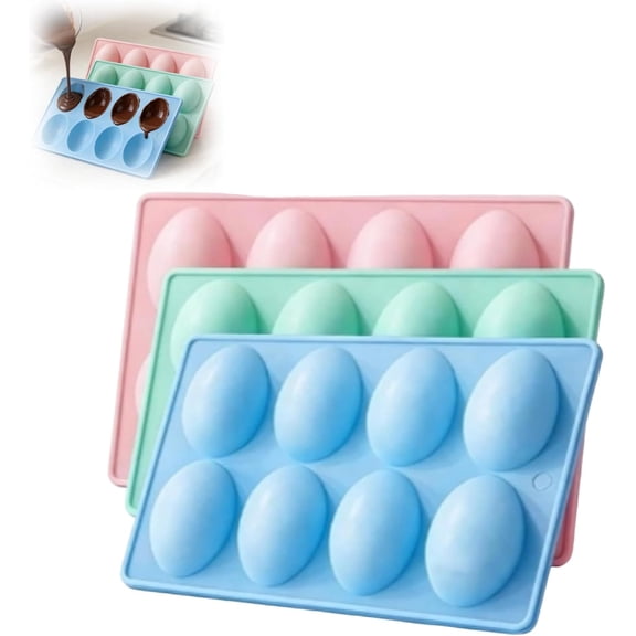 Easter Egg Silicone Mold for Baking, 3 Pack 24 Cavity Food-Grade Chocolate Molds, Non-Stick Egg Shaped Freezer Molds, DIY Baking Supplies for Cake Jello Ice Cream Dessert