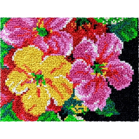 Latch Hook Kits Rug DIY Flower Rug Cushion Tapestry Making Crochet Hook Mat Making Kits Color Preprinted Pattern Canvas DIY Carpet Needlework Crochet Kits Sofa Decor 52x38cm