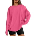 thumbnail image 1 of T-shirts Surdimensionnés pour Femmes Manches Longues Col Rond Chemise Décontractée Ample Tunique Couleur Unie Automne Basiques, 1 of 8