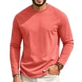 thumbnail image 2 of Garbnen S-4XL Mens Long Sleeve Shirts Crew Neck Raglan Shirt Casual Basic Relaxed Fit Workout Fall Winter Men's Big and Tall Shirts Red L, 2 of 7