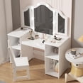 thumbnail image 5 of Geetinfly Kids Vanity Set,2-in-1 Princess Makeup Table with Tri-Folding Mirror, Stool,Touch Lights,Toddler Vanity,White, 5 of 6