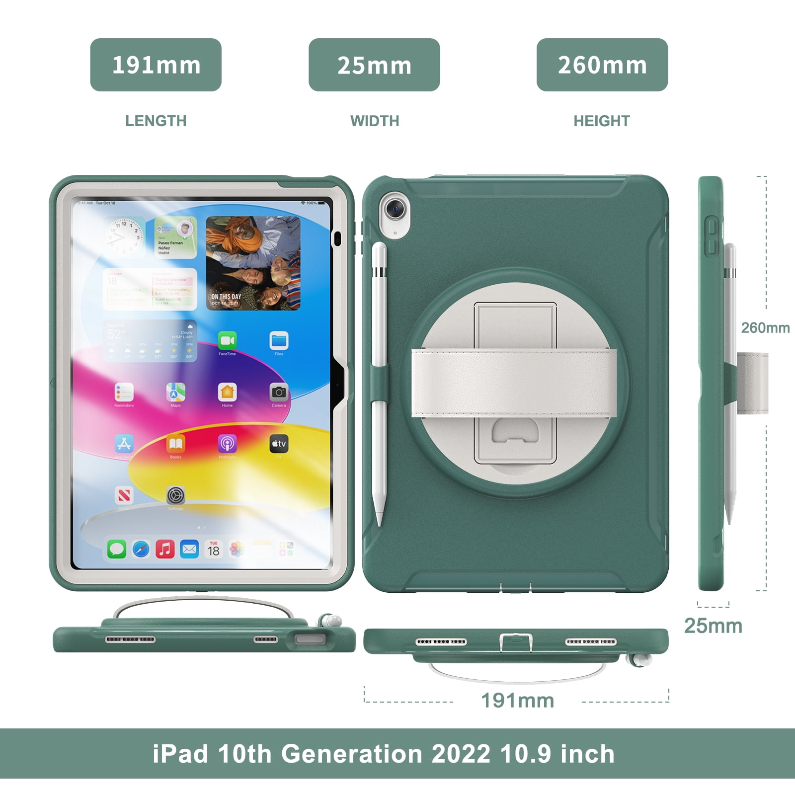 Allytechgroup Case for Apple iPad 11th Gen 11" 2025/ iPad 10th Gen 10.9" 2022, Build-in Pencil Holder Rotaing Stand Heavy Duty Shockproof Kids Friendly Hand Strap Tablet Cover for iPad 11/ iPad 10