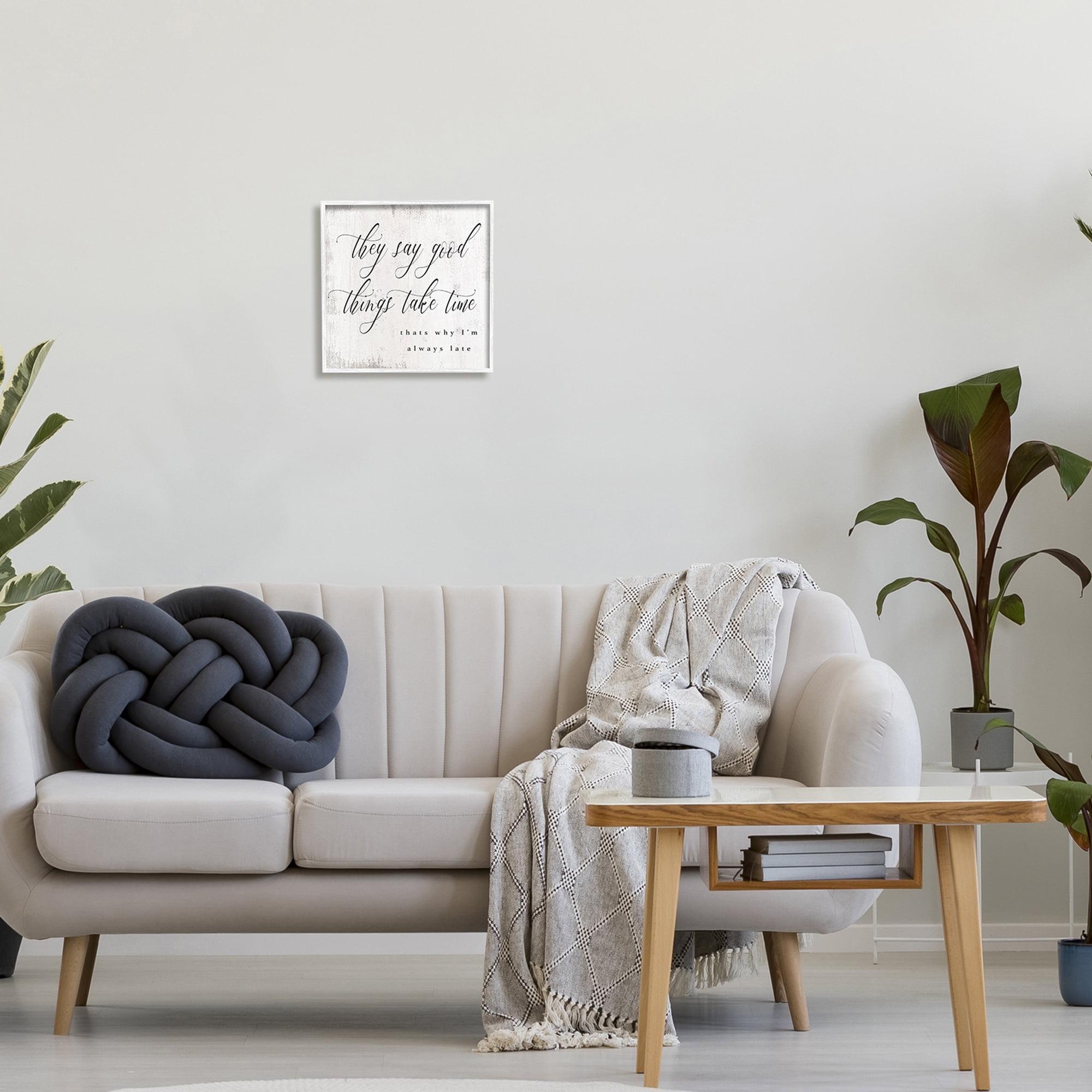 Daphne Polselli Good Things Take Time Amusing Lateness Excuse Phrase 12 in x 12 in Framed Painting Art Print, by Stupell Home Décor