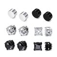thumbnail image 2 of Pendientes de tuerca de acero inoxidable para hombre y mujer, juego de pendientes con clip sin perforación, pendientes magnéticos, pendientes con clip, aro cruzado negro, 2 of 5
