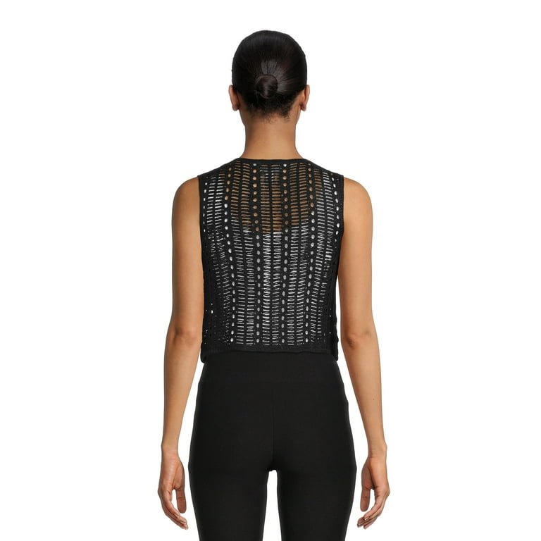 Black crochet vest top