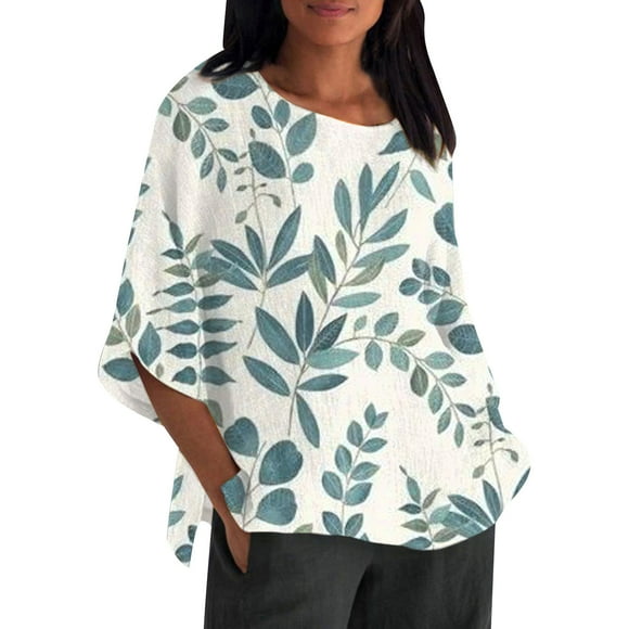 TSADFHJI Tops Women Trendy Full Sleeve Women's Fashion Spring and Summer Printed Split Sleeve Round Neck Loose Casual Top T Shirt (2) Xxxxxl White