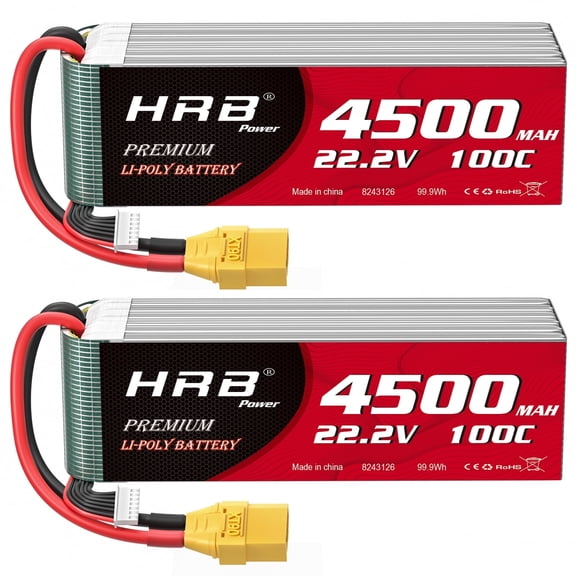 2pcs HRB 6S 22.2V 4500mAh LiPo Battery XT90 for RC Helicopter Airplane Truck Car