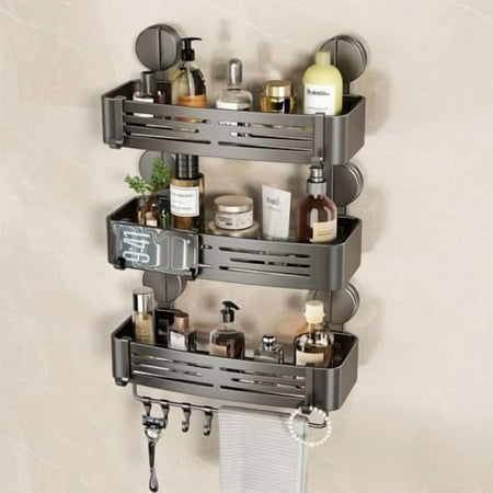 Shower Caddy Suction Cup No Drilling Suction Cup Shower Shelf Heavy Duty Bathroom Shower Organizer Storage Rack Adhesive with Towel Bar Hooks (3-Pack Matte Gray) Shower Caddy Suction Cup No Drilling Suction Cup Shower Shelf Heavy Duty Bathroom Shower Organizer Storage Rack Adhesive with Towel Bar Hooks (3-Pack Matte Gray)