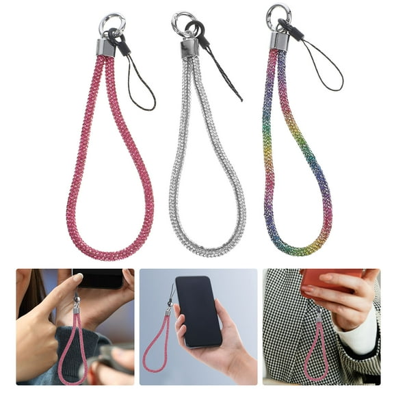 MLINS Shiny Rhinestone Phone Lanyard with Nylon Wrist Strap for Outdoor Use Assorted Color