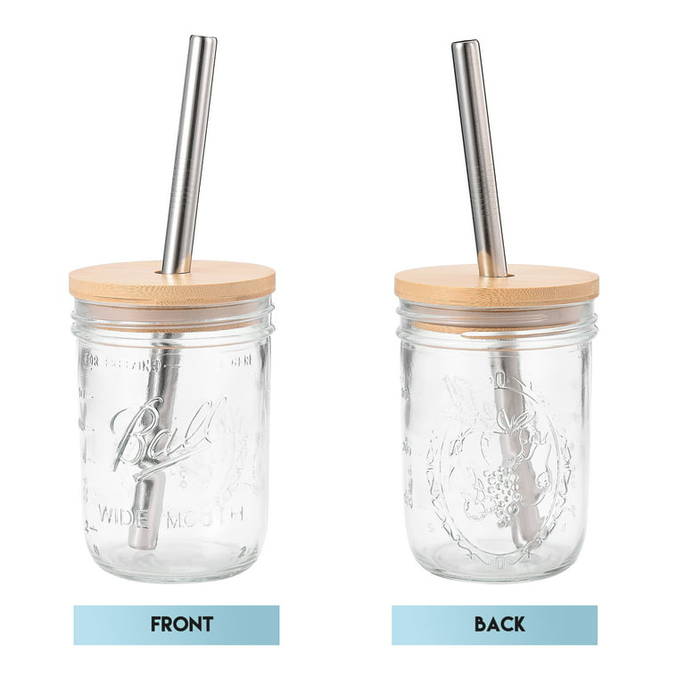 4- 22oz Ball mason jars W/ Bamboo Lids and Reusable Aluminum Straws.  New/Unboxed