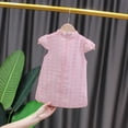thumbnail image 6 of TAIAOJING Toddler Baby Girl Summer Dress Girls New Short Sleeve Solid Color Fashion Retro Cheongsam Dress Party Cute Dress 4-6 Years, 6 of 9