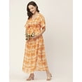 thumbnail image 4 of Moomaya Printed Long Dress For Women, V-Neck Short Sleeve Sheer Coverup Maxi Dresses, 4 of 8