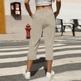 thumbnail image 5 of Womens Capri Pants Cotton Linen Drawstring Elastic Waist Cropped Trouser Solid Color Loose Straight Long Shorts with Pockets for Daliy Wear, 5 of 7