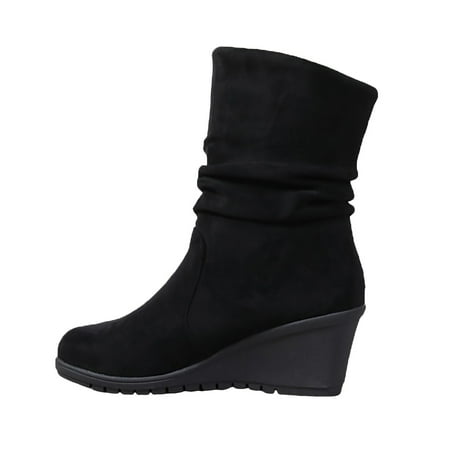 DVKOVI Women Shoes Dressy Cowgirl Booties for Women Women s Fashionable Black Large Size Wedge Ankle Boots Boot for Ladies Fall Winter Womens Wedge Dress Shoes Black 38