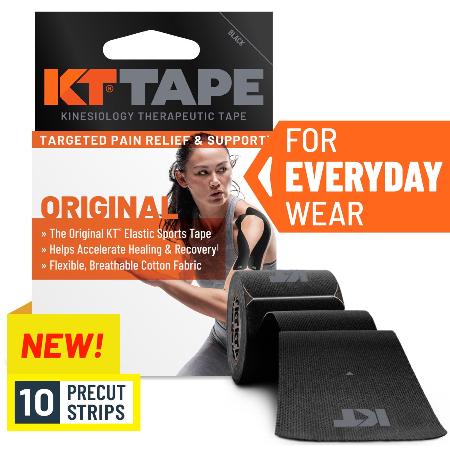KT Tape Pro Ultra-Breathable Synthetic Kinesiology Tape, Jet Black