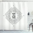 thumbnail image 1 of Enjoy the Little Things Shower Curtain, Tribal Design with Starburst Lines and Helpful Quote, Fabric Bathroom Set with Hooks, 69W X 70L Inches, Pale Grey Black and White, by Ambesonne, 1 of 3