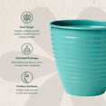thumbnail image 3 of Bloem Nova 10" Indoor Metal Cachepot - Decorative Planter with Powder-Coated Finish, Sealed Base, Bermuda Teal, 2-Pack, 3 of 6