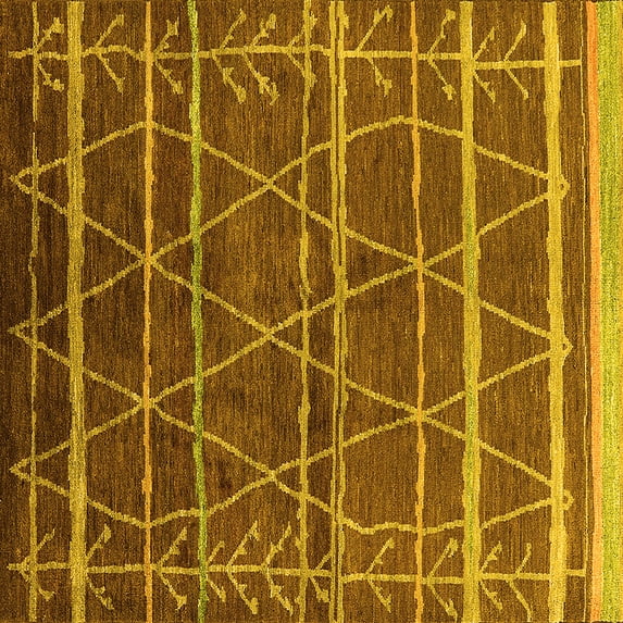 Ahgly Company Indoor Square Oriental Yellow Industrial Area Rugs, 7' Square