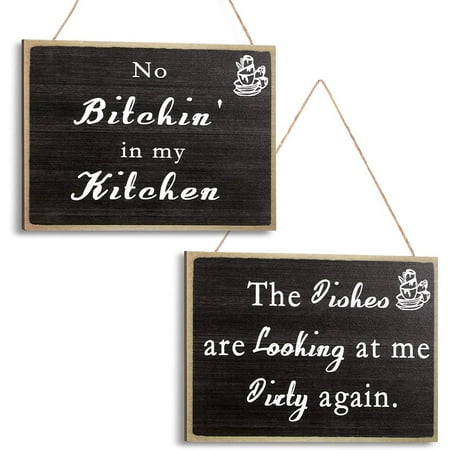 2 Pieces Funny Kitchen Signs No Bitchin' in My Kitchen The Dishes are  Looking at Me