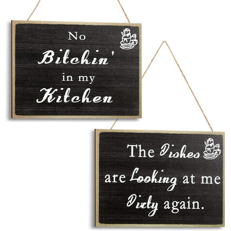 2 Pieces Funny Kitchen Signs No Bitchin' in My Kitchen The Dishes are Looking at Me 2 Pieces Funny Kitchen Signs No Bitchin' in My Kitchen The Dishes are Looking at Me