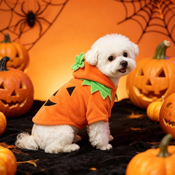 Dog Cat Halloween Pumpkin - Pet Cosplay Hoodie Warm Outfit for Autumn Winter(Orange,XS)