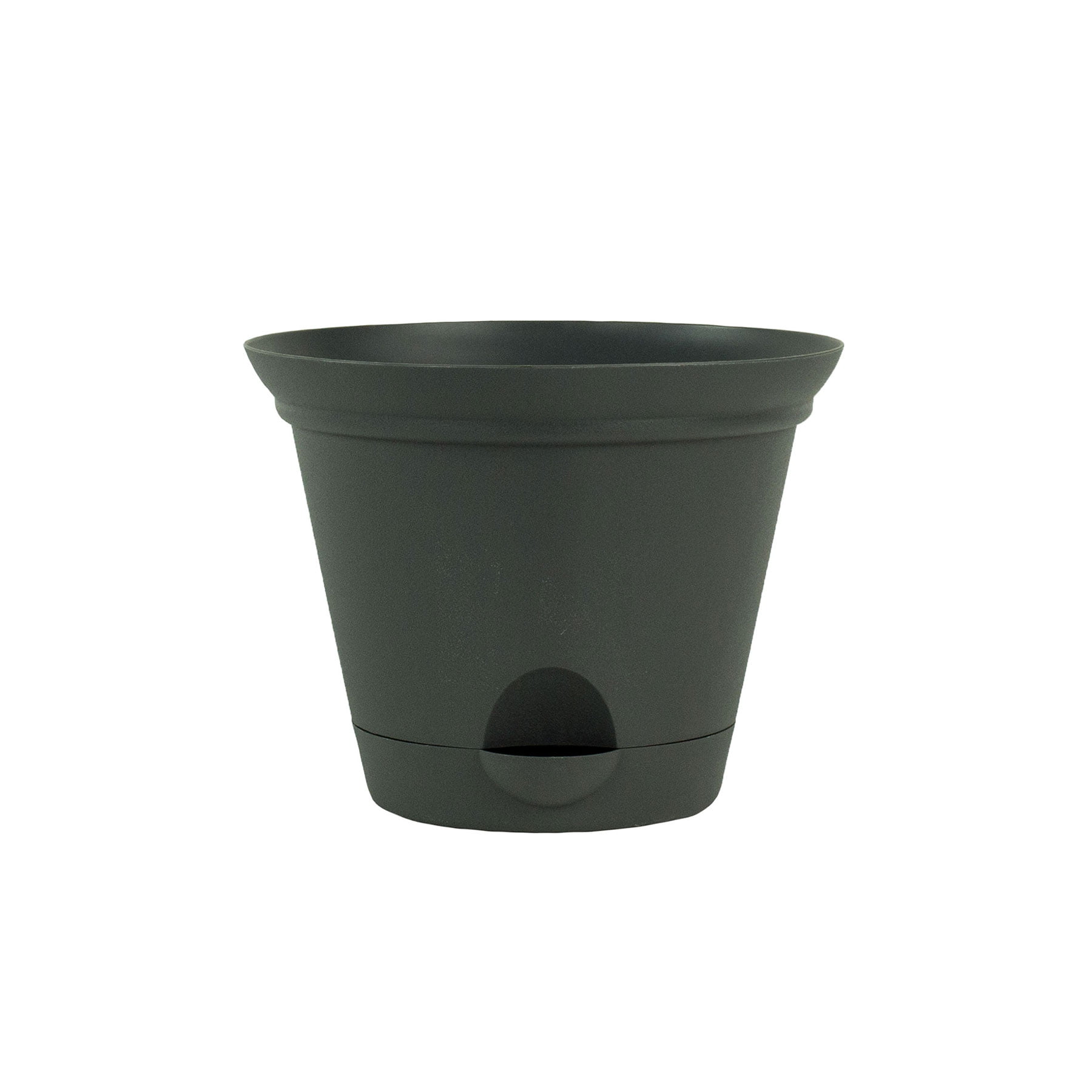 10 and 12 Inch Flat Gray Self Watering Plastic Planters Flare Flower Pot in 7 