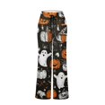 thumbnail image 5 of Halloween Pumpkin & Spider Print Wide Leg Pants for Women, 1-Pc Drawstring Loose Palazzo Trousers — Soft Breathable Lounge Bottoms & Halloween Pajama Pants Navy XXXL, 5 of 6
