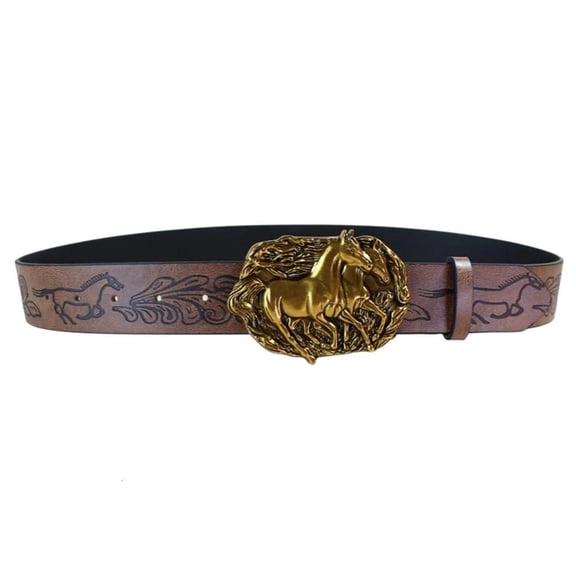 YIGSECU Embossed Belt Cowgirl Punk Waist Belt Carved Horse Retro for Jeans Dress