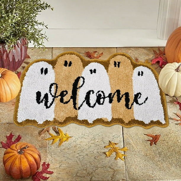 Decoraciones de Halloween, tapete de imitación de cachemira fantasma para entrada de porche, antideslizante, decorativo, antisuciedad, antideslizante, de fibra de poliéster.