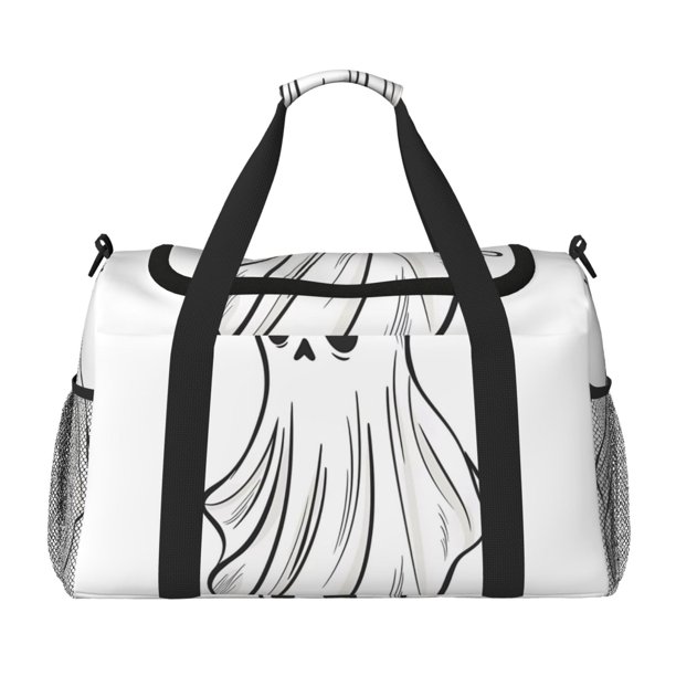 Balery Cute Ghost Simple Drawing Bolsa de Gimnasio para Mujeres, Bolsa de Viaje con Bolsillo Húmedo, Bolsa de Fin de Semana para Mujeres, Bolsa de Viaje Resistente al Agua