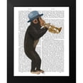 thumbnail image 2 of Fab Funky 12x14 Black Modern Framed Museum Art Print Titled - Monkey Playing Trumpet with Blue Hat, 2 of 5