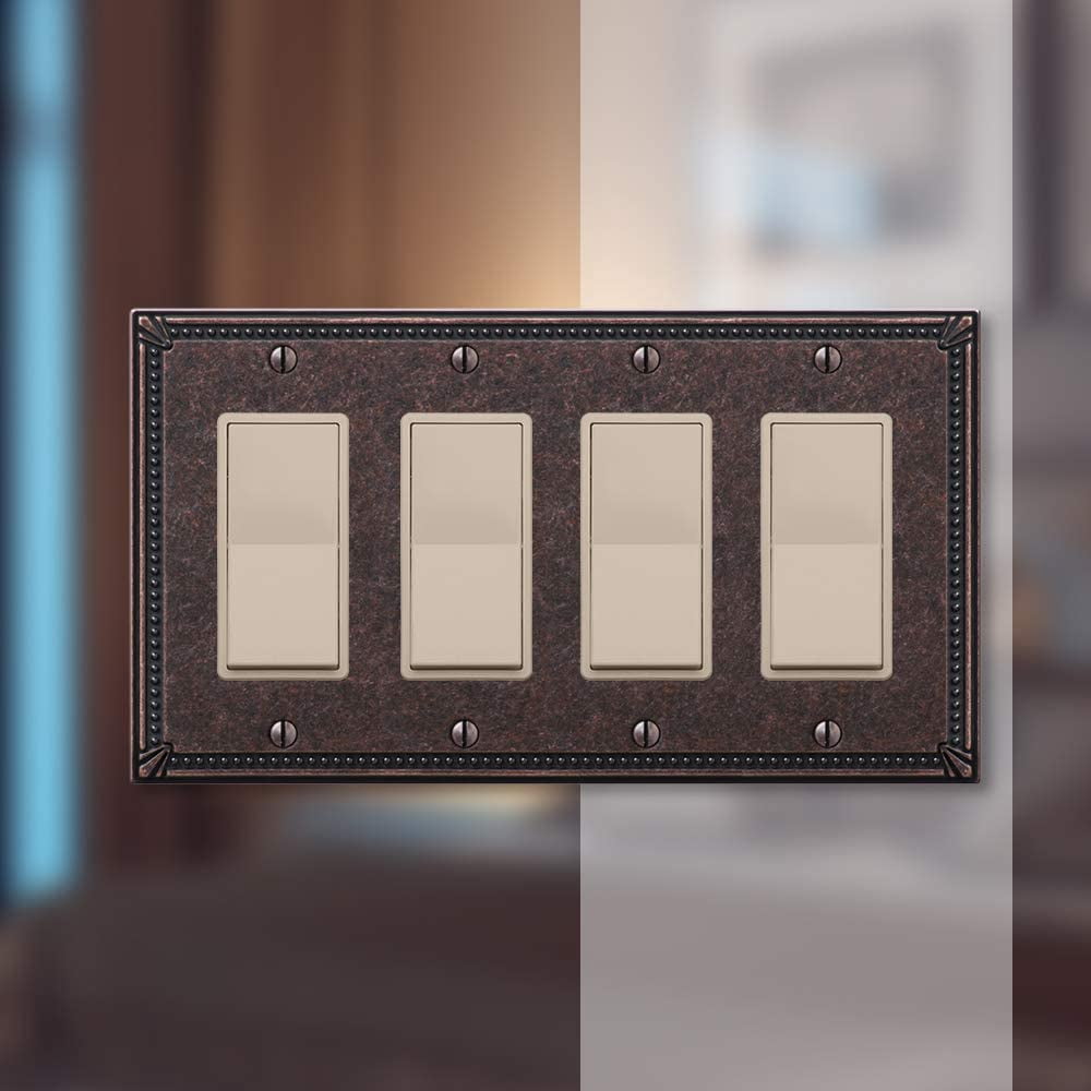 Amerelle 74R4AZ Moderne Wallplate 4 Rocker Cast Metal Aged Bronze 1-Pack