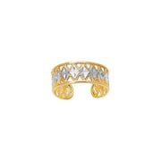 14K White & Yellow Gold Diamond-cut Cuff Style Adjustable Toe Ring
