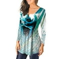 thumbnail image 3 of Héliisoer Femmes Mode Col Rond Imprimé Boutons Manches Longues Asymétrique Ourlet, 3 of 6
