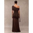 thumbnail image 2 of Coffee Brown One-Shoulder Ruched Maxi Evening Gown Formal Dress, 2 of 30