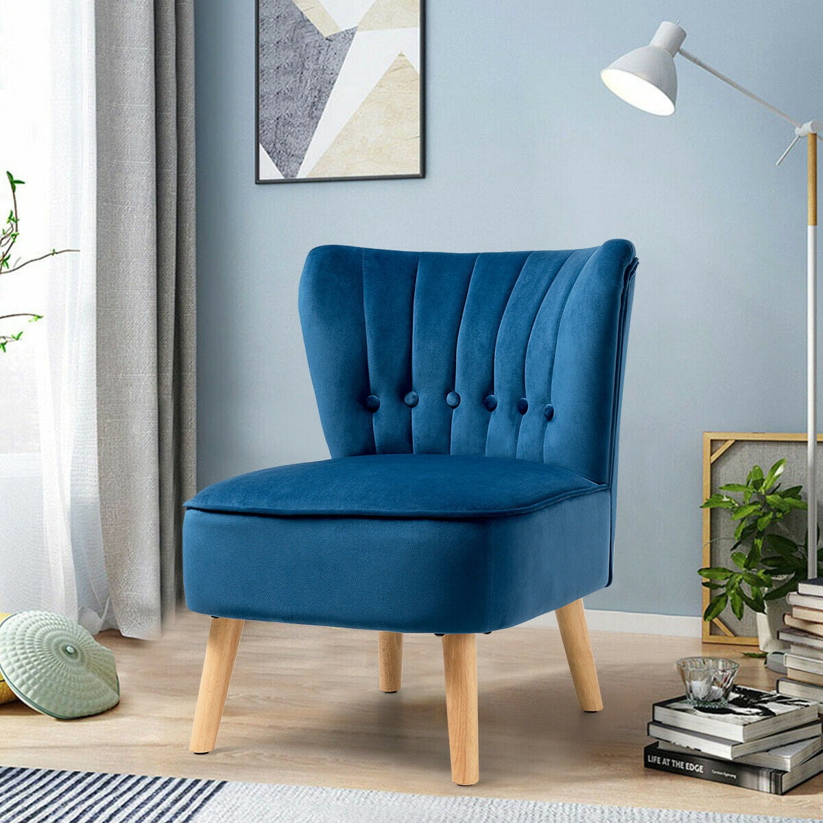 Gymax 2PCS Accent Chair Single Sofa Armless Leisure Chair w/ Wood Legs Blue