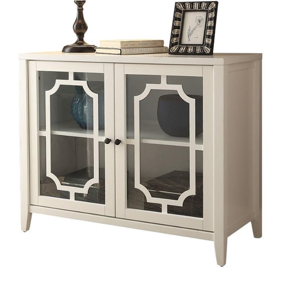 Kingfisher Lane Contemporary Wood Accent Chest with 2 Glass Doors in White