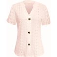 thumbnail image 3 of Womens Tops Summer Hollow Out Eyelet Tunic Dressy Short Sleeve Shirts Button V Neck T Shirts Casual Trendy Loose Fit Tees Blouses Going Out Tops, 3 of 3