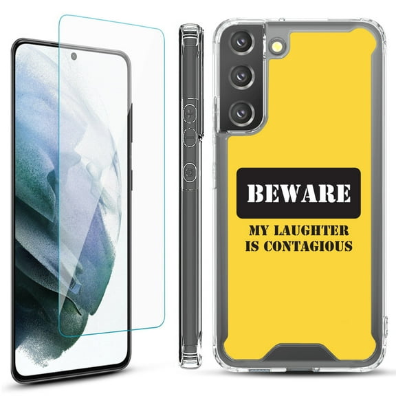 Shockproof Bumper Phone Case for Samsung Galaxy S22  / S22 Plus 5G, with Tempered Glass Screen Protector, by OneToughShield ® - Laughter