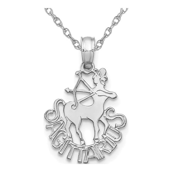 14K White Gold SAGITARIUS Charm Zodiac Astrology Pendant Necklace with Chain for Women