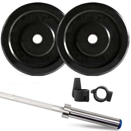 CAP Barbell 65-Pound Bumper Plate Set with Aluma-Lite Bar and Bar Clamps (ships in 2 boxes)