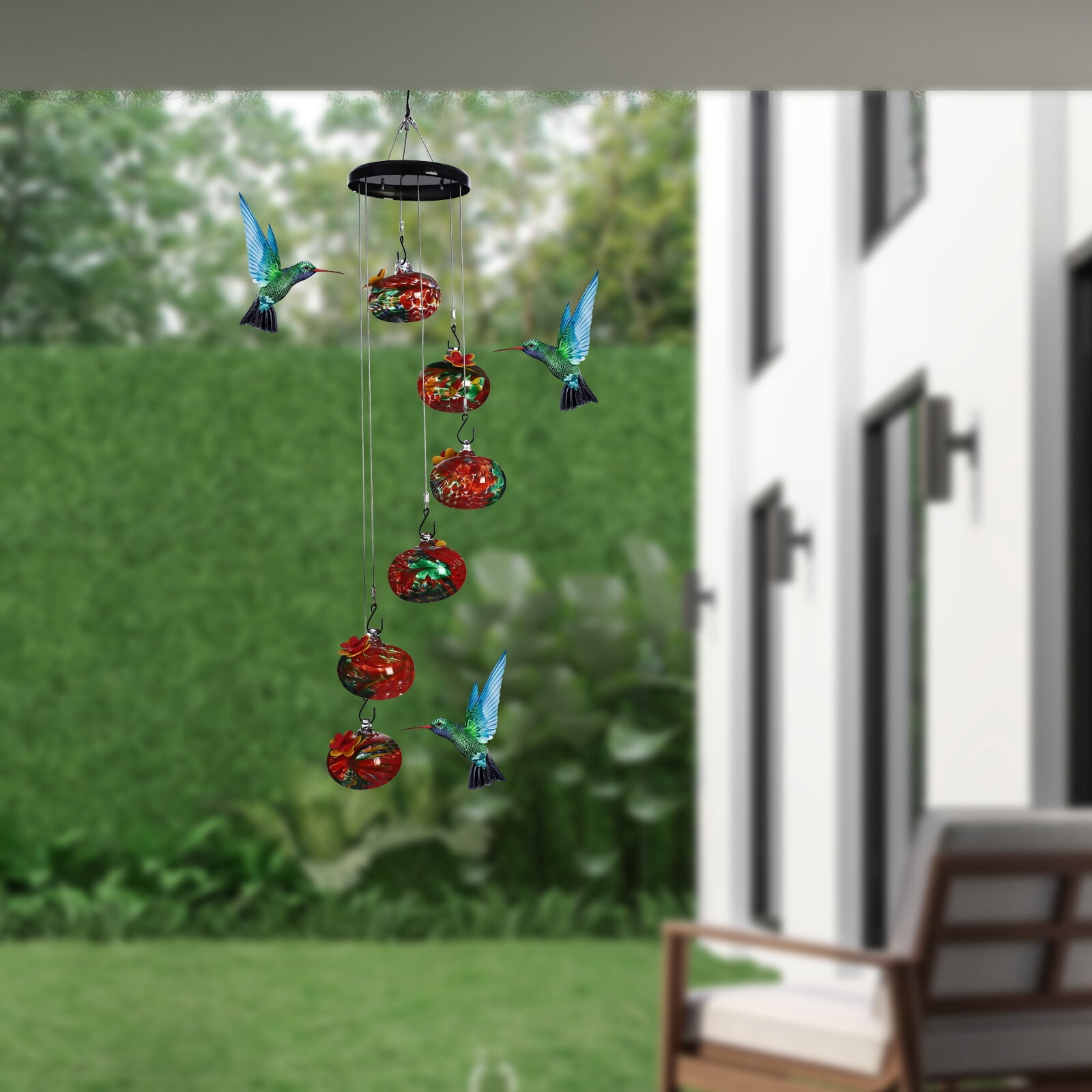 Decorative 6 Glass Balls Hummingbird Feeders, Modern Bird Feeders with Leak-Proof for Outdoor, Red
