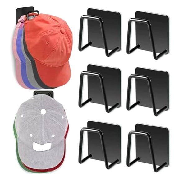 Hat Rack for Wall Hat Organizer, Metal Hat Racks for Baseball Caps, Adhesive Hat Hooks for Wall, No Black Metal