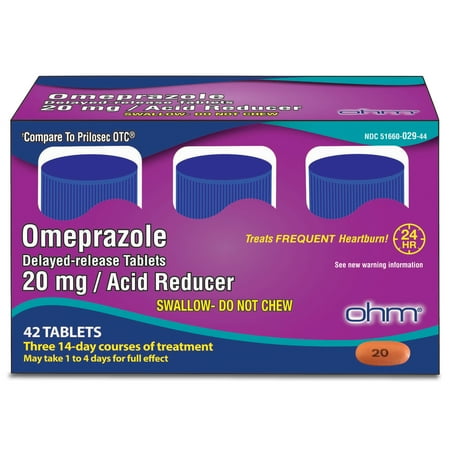 Ohm Omeprazole 20mg, 42 Delayed-Release Tablets, Acid Reducer for Frequent Heartburn, 24-Hour Relief Heartburn Medicine, Helps Relieve Stomach & Chest Discomfort (6 Weeks of Supply, 42, Count)