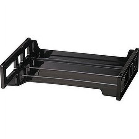 Officemate Black Side-Loading Desk Trays - 2.8" Height x 13.2" Width x 9" Depth - Desktop - Stackable, Durable, Non-stick, Portable, Carrying Handle - 1 Each | Bundle of 5