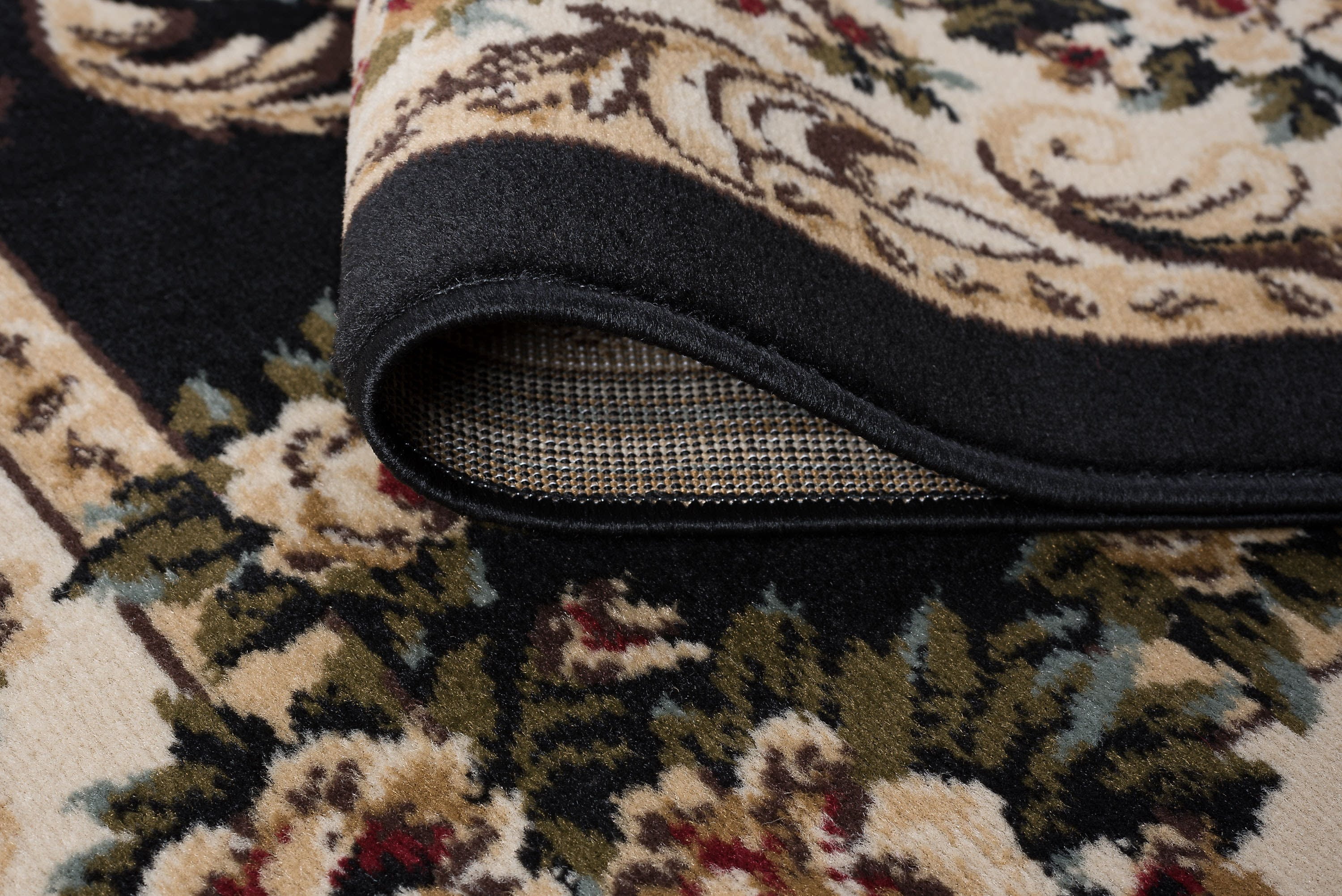 Traditional Area Rug (5'3'' x 7'3'' Oval) Floral Black, Beige Living Room Easy to Clean