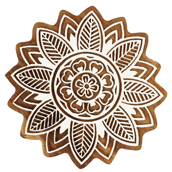 IBA Indianbeautifulart Textile Printing Block Floral Mandala Hand Carved Wooden Stamp Wood Block Printing Textile Stamp For Fabric /Pottery Blocks- 5 Inches